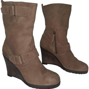 Halogen Genuine Leather Wedge Boots